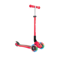 Globber PRIMO Foldable Lights Scooter - New Red/Dark Red
