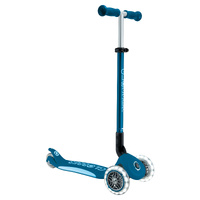 Globber ELITE Primo Fold Plus Lights Scooter - Petrol Blue / Light Blue 